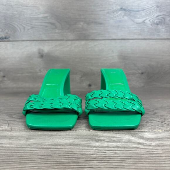 ZARA Heeled Sandals Women's 39 Green Square Toe Woven Block Heel Sandals - Picture 2 of 10